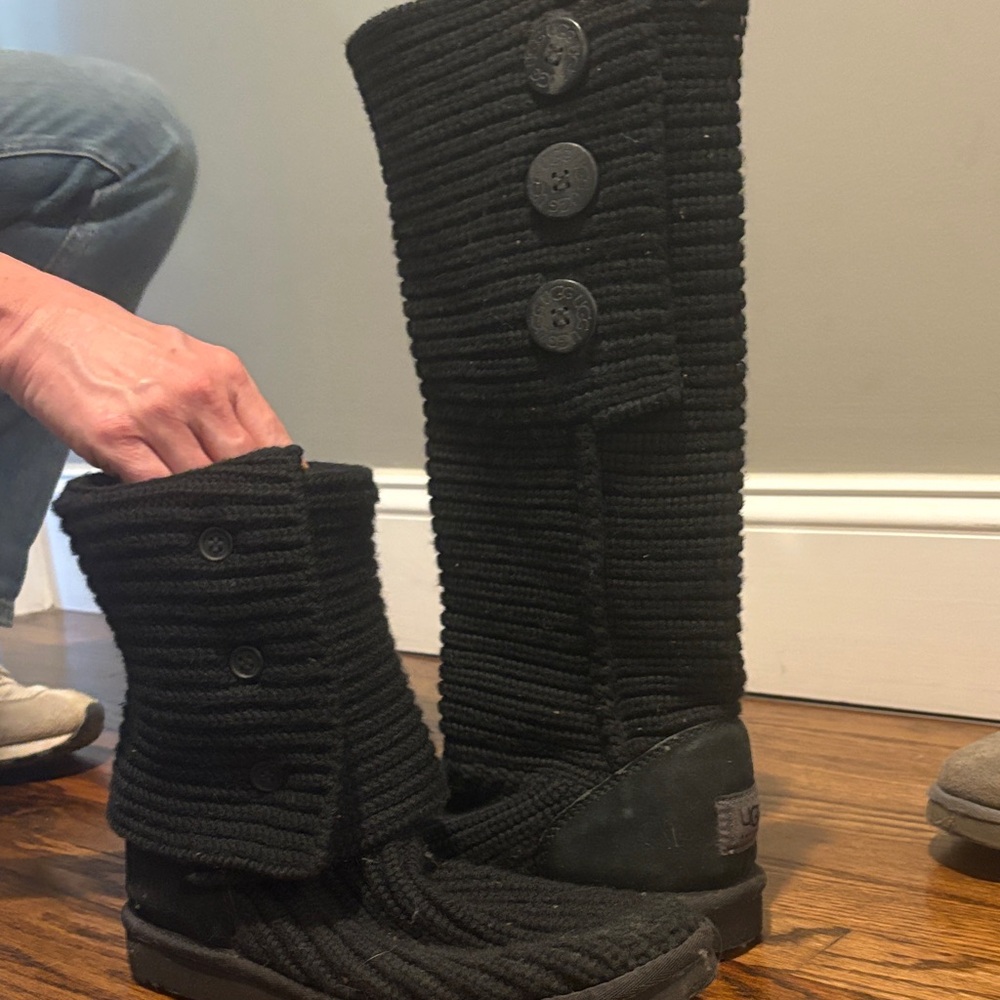 UGG Black Knit Tall Boots with Buttons